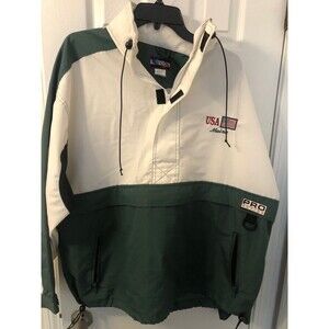Pro Action WGC 1/4 Zip Pullover Jacket White-Green Large USA Maine Logo